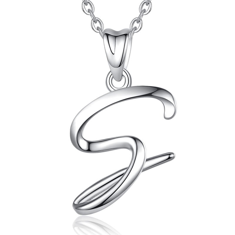 EUDORA Sterling Silver Initial Necklaces for Women, S Letters Alphabet Personalized Charm Pendant Initial Necklace with 18inch O-Ring Chain, S - Image 1